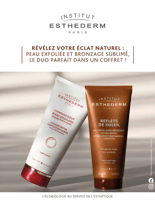 Gommage doux eau cellulaire et Reflet de soleil auto-bronzant